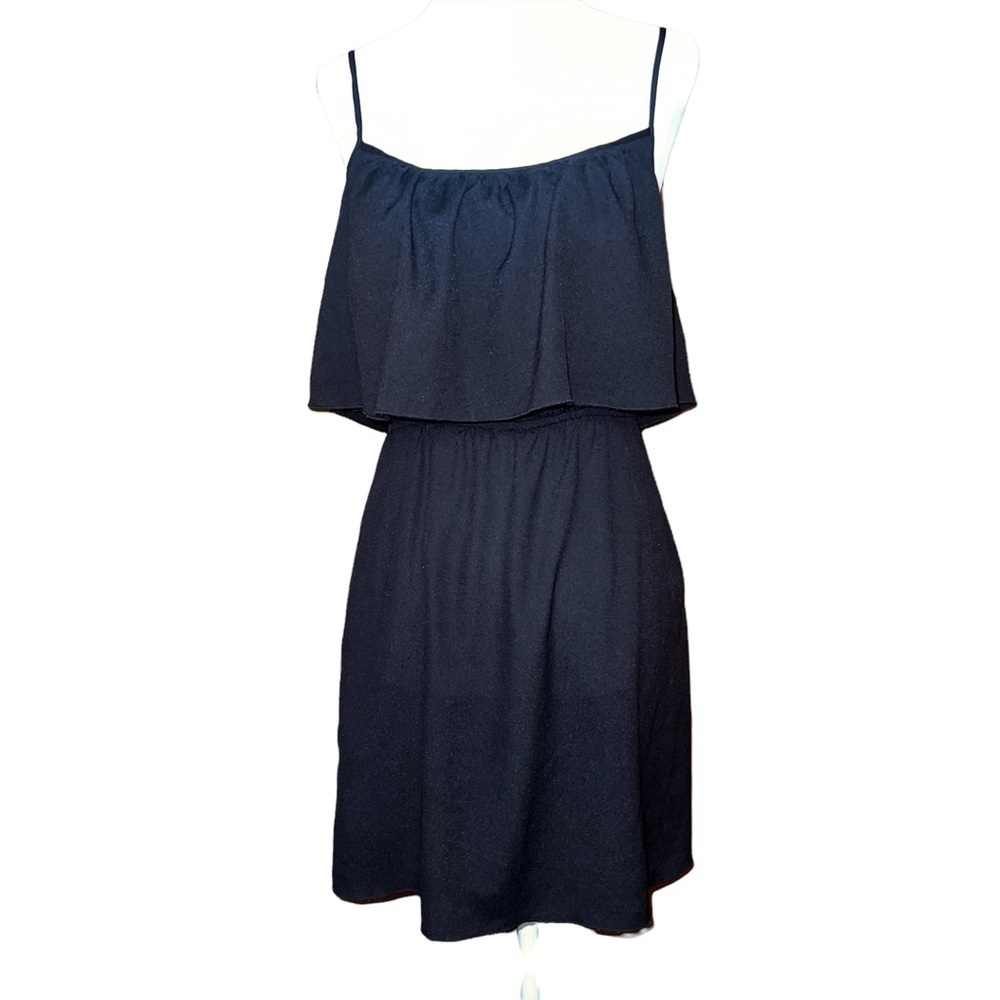Ali & Kris black Y2k Overlay Bodice Elastic Waist Thin Straps Mini Dress Sm